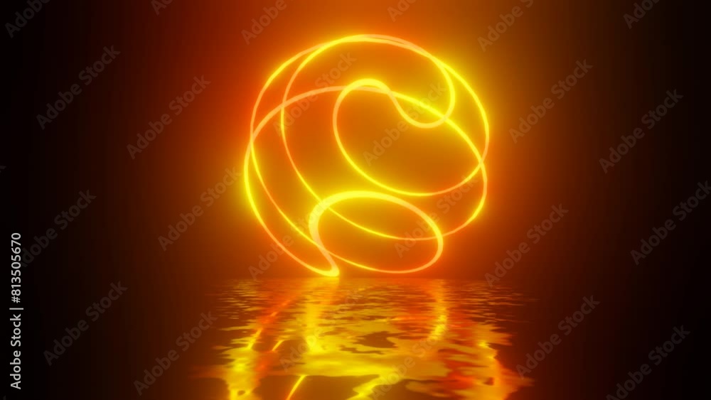 Aufkleber neon design of orange curved lines. 4k video with various neon elements and a reflecting floor. loop