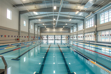 a natural daylight lit up swimming school aquatics center with swim lanes