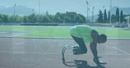 Image of data processing over disabled african american male runner