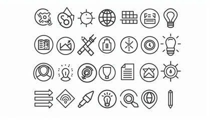 business strategy icons, vector graphic outline icon set collection with black color and white background,