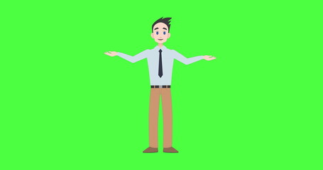 Image of illustration of caucasian man talking and gesturing with copy space on green screen