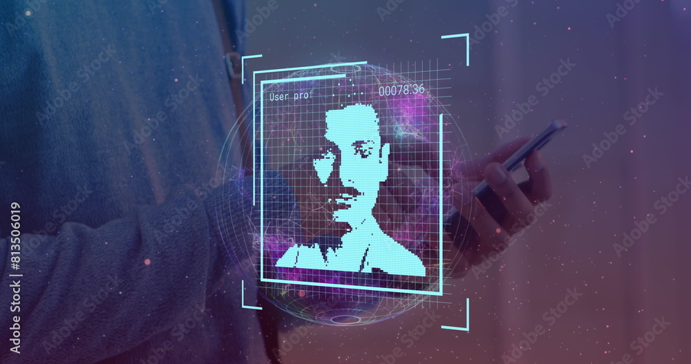 Poster image of user photo over hands of caucasian man using smartphone