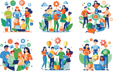 Set of flat business, teamwork icon, vector illustration.