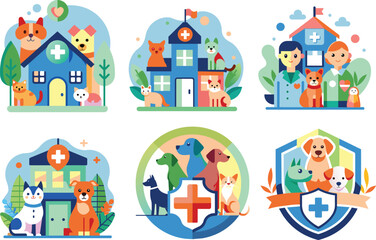 Set of flat veterinary, pet health icon, vector illustration.
