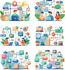 Set of flat business, workflow icon, vector illustration.
