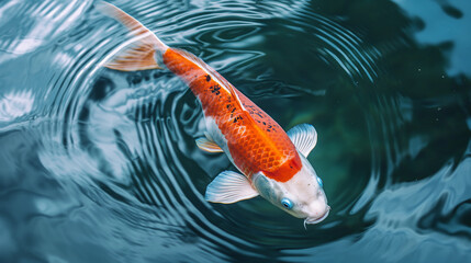 Graceful Koi Fish Swimming in Clear Pond Water