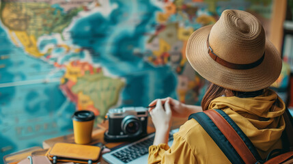 Travel consultants at a busy agency planning dream vacations with personalized