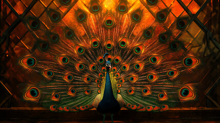 Majestic Peacock Displaying Vibrant, Colorful Feathers in Full Splendor