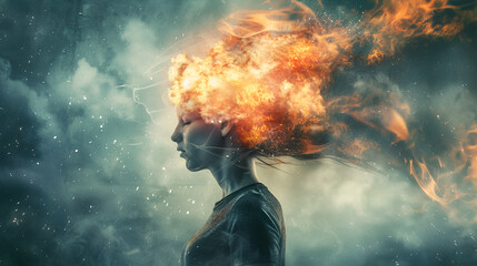 Woman with a explosion in her head
