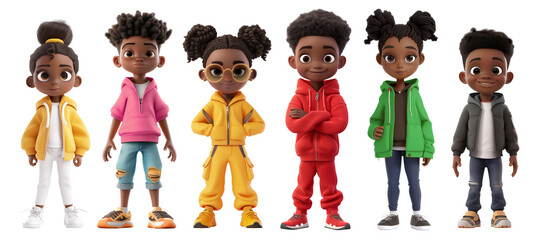 Cute Cartoon Realistic Happy Children Characters Set