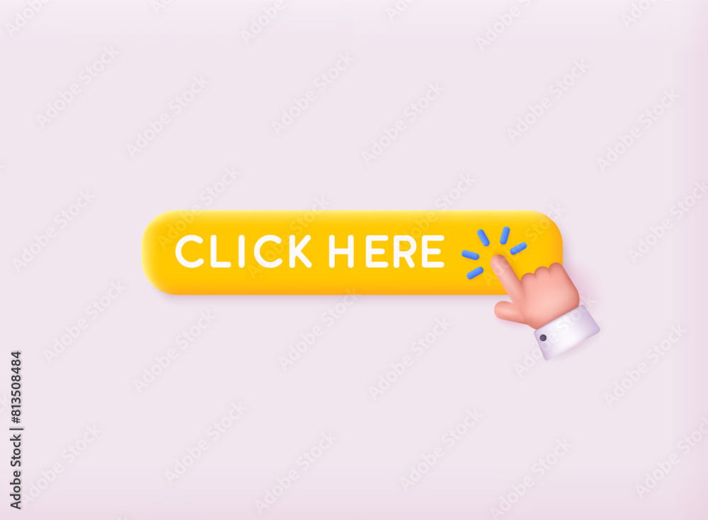 Poster click here 3d button with hand pointer clicking. navigation search for web browser. 3d web vector il