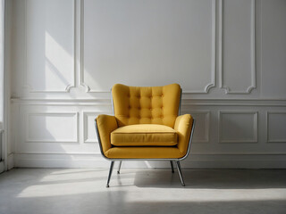 Sunny Comfort, Yellow Polyester Armchair in White Room
