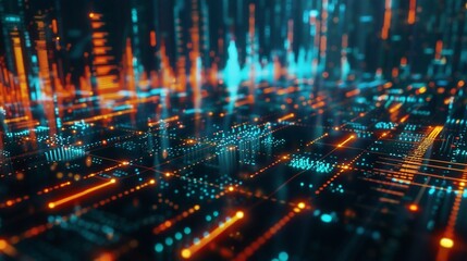 blue and orenge digital financial market trend chart. technological background concept.