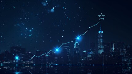 Skyward Success: Rising Graph and Star Over Modern Cityscape