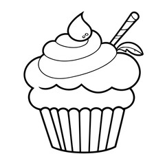 Cute vector illustration cupcake for kids colouring worksheet