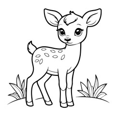 Vector illustration of a cute fawn doodle for kids colouring page