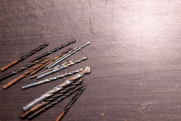 Closeup of drilling pins with space for text on rightside