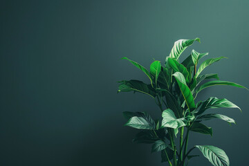 a plant with bright green leaves that stands out in a dark room