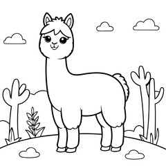 Cute vector illustration llama drawing for colouring page
