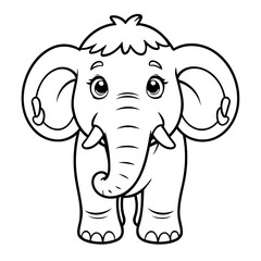 Simple vector illustration of Mammoth hand drawn for kids coloring page