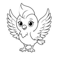 Vector illustration of a cute phoenix drawing for kids colouring activity