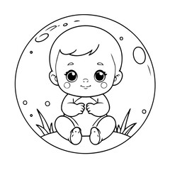 Simple vector illustration of baby for toddlers colouring page