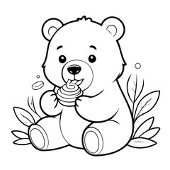 Vector illustration of a cute Bear drawing for kids colouring activity