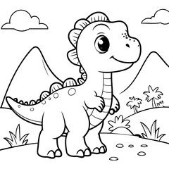 Simple vector illustration of Dino hand drawn for kids page