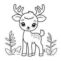 Vector illustration of a cute deer drawing for kids colouring page