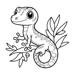 Vector illustration of a cute gecko doodle for kids colouring page