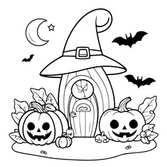 Simple vector illustration of halloween for children colouring activity