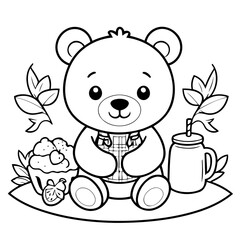 Cute vector illustration teddy doodle for kids colouring page