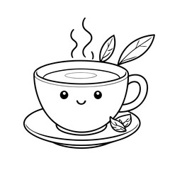 Vector illustration of a cute Tea drawing for children page