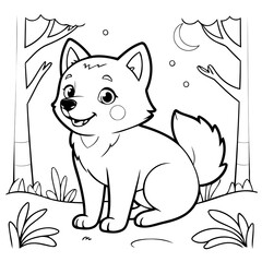 Simple vector illustration of Wolf hand drawn for kids coloring page