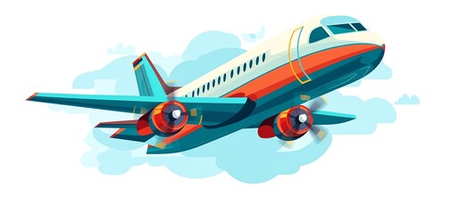 Airplane flat design top view aviation theme cartoon drawing vivid