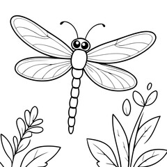 Cute vector illustration dragonfly drawing for colouring page