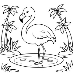 Vector illustration of a cute Flamingo doodle for kids colouring page