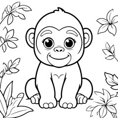 Simple vector illustration of gorilla drawing for kids colouring activity