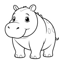 Vector illustration of a cute hippo drawing colouring activity