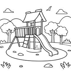 Simple vector illustration of playground colouring page for kids