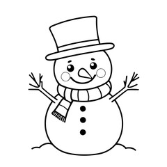 Cute vector illustration snowman drawing for toddlers colouring page