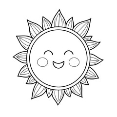Cute vector illustration sun drawing for kids colouring page