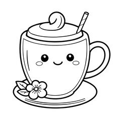 Vector illustration of a cute Tea drawing for children page