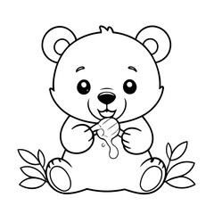 Simple vector illustration of Bear for kids colouring worksheet