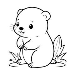 Vector illustration of a cute beaver doodle drawing for kids page