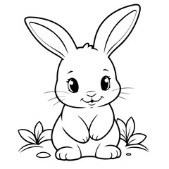 Simple vector illustration of bunny for kids colouring worksheet