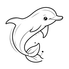 Obraz premium Vector illustration of a cute dolphin drawing colouring activity