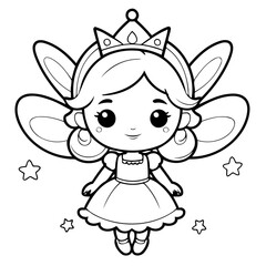 Cute vector illustration fairy for kids colouring worksheet