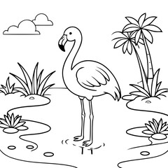 Vector illustration of a cute Flamingo doodle for kids coloring worksheet