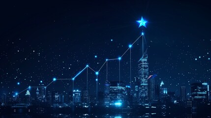 Skyward Success: Rising Graph and Star Over Modern Cityscape